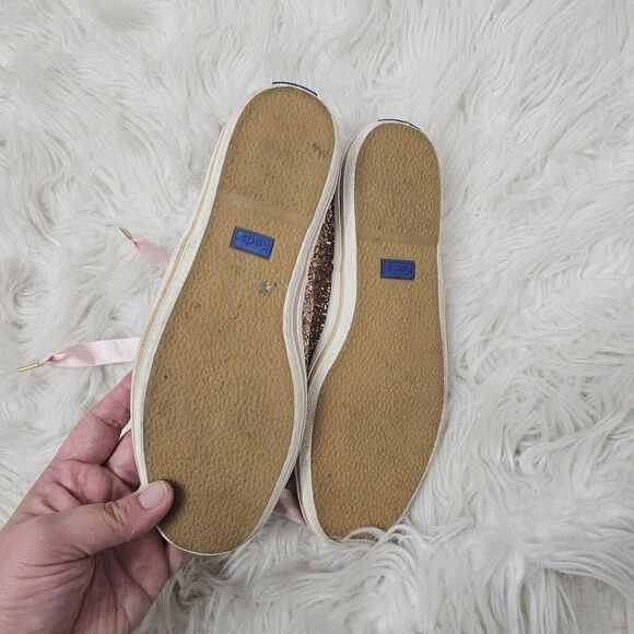 Keds X Kate Spade Champion Rose Gold Pink Glitter Ribbon Lace Flat Sneaker Sz 7 - Picture 5 of 7